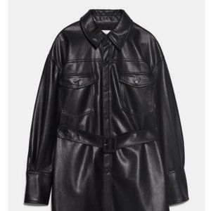 Zara Belted Faux Leather Shirt Utility Jacket in Size XS
